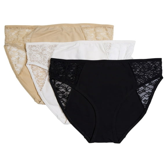 Donna L'oren Women's Hi-cut Briefs Floral Lace Detail Panties 3-Pack S-XL