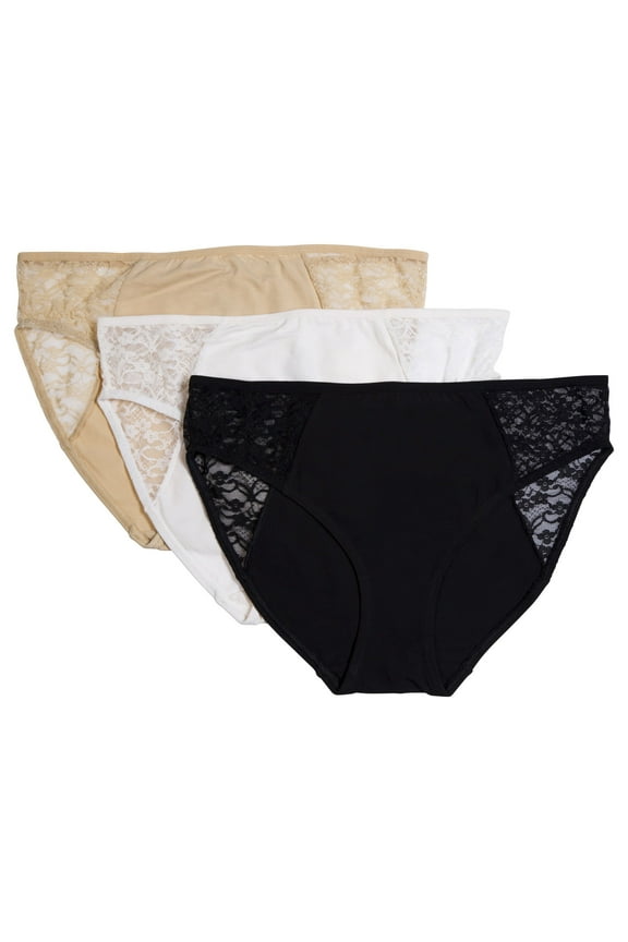 Women's Hi-cut Briefs Floral Lace Detail Panties 3-Pack S-XL