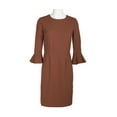 thumbnail image 1 of Donna Morgan Crew Neck Circular Flounce Sleeve Zipper Back Solid Crepe Dress-CEDAR / 8, 1 of 8