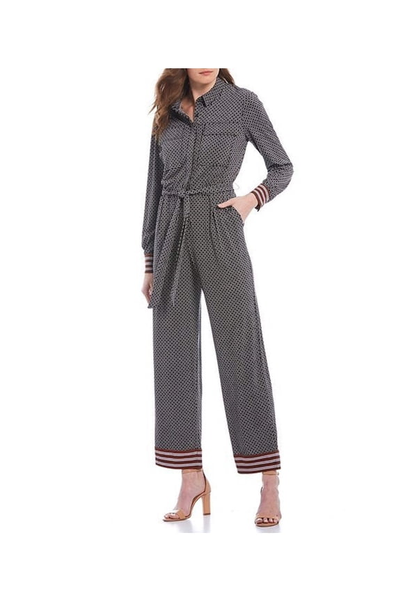 Donna Morgan Matte Jersey Geometric Pattern Stripe Trim Detail Jumpsuit