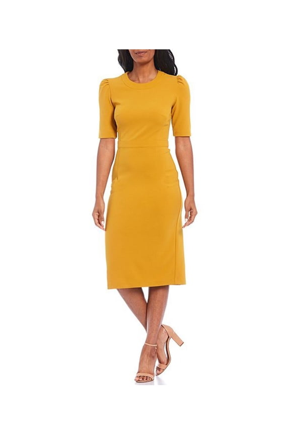 Donna Morgan Puff Sleeve Stretch Crepe Midi Dress