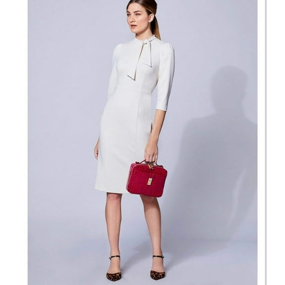 Donna Morgan Tie Neck Stretch Crepe Sheath Dress