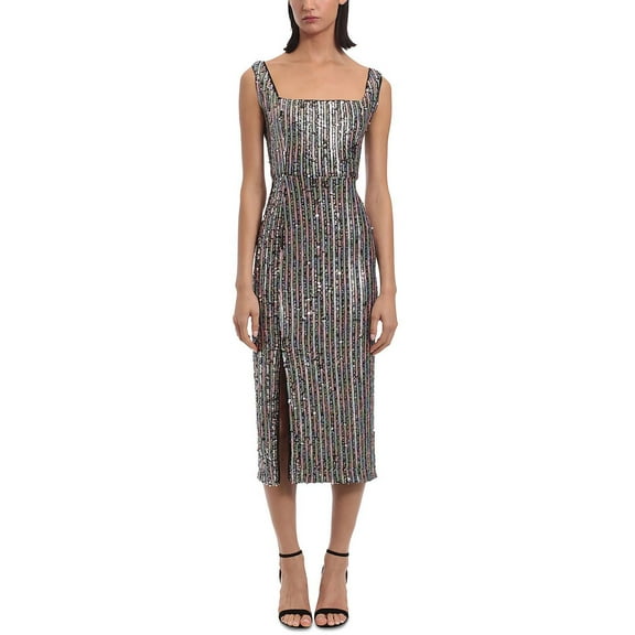 Donna Morgan Womens Sequined Midi Sheath Dress