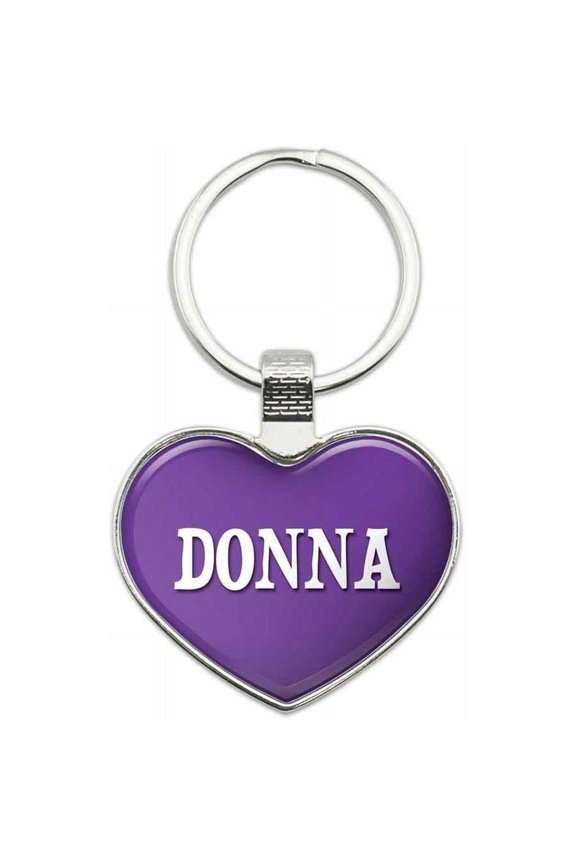 Donna - Names Female Metal Heart Keychain Key Chain Ring, Purple