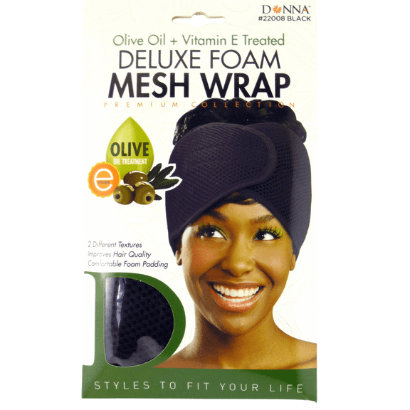 Donna Olive Oil & Vitamin E Treated Adult Female Deluxe Foam Mesh Wrap Hat - Black