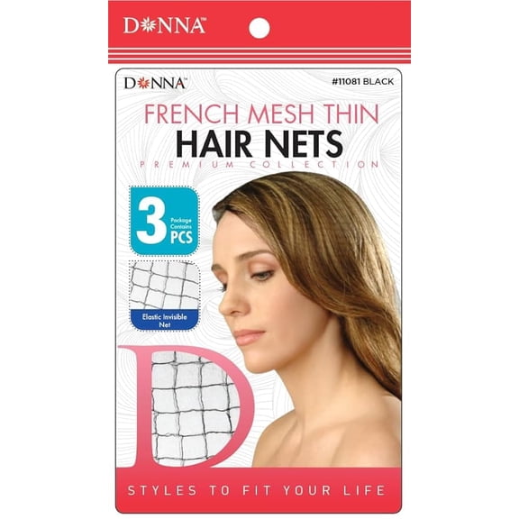 Donna Premium Black One Size Invisible French Mesh Thin Hair Nets 3 Pcs