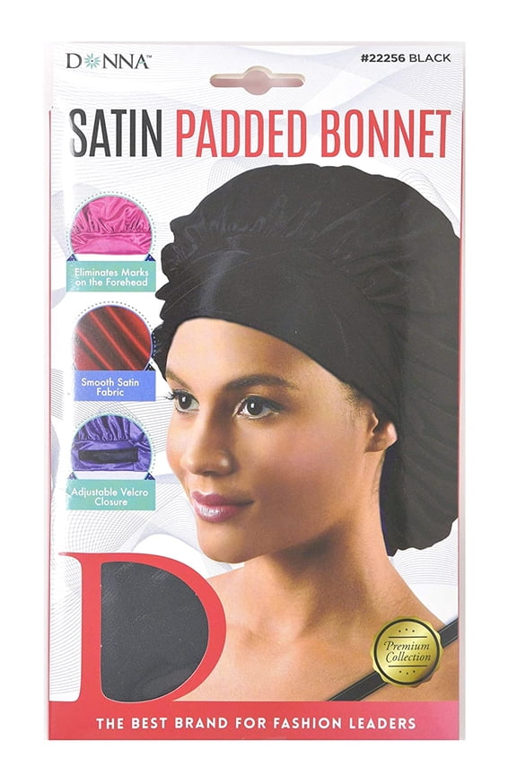 Donna Premium Collection Satin Padded Hair Bonnet Black