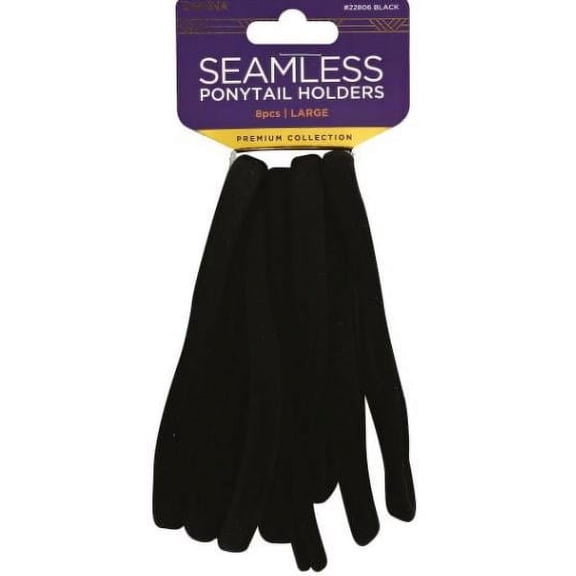 Donna Black Seamless Large Ponytail Holders 8 Each