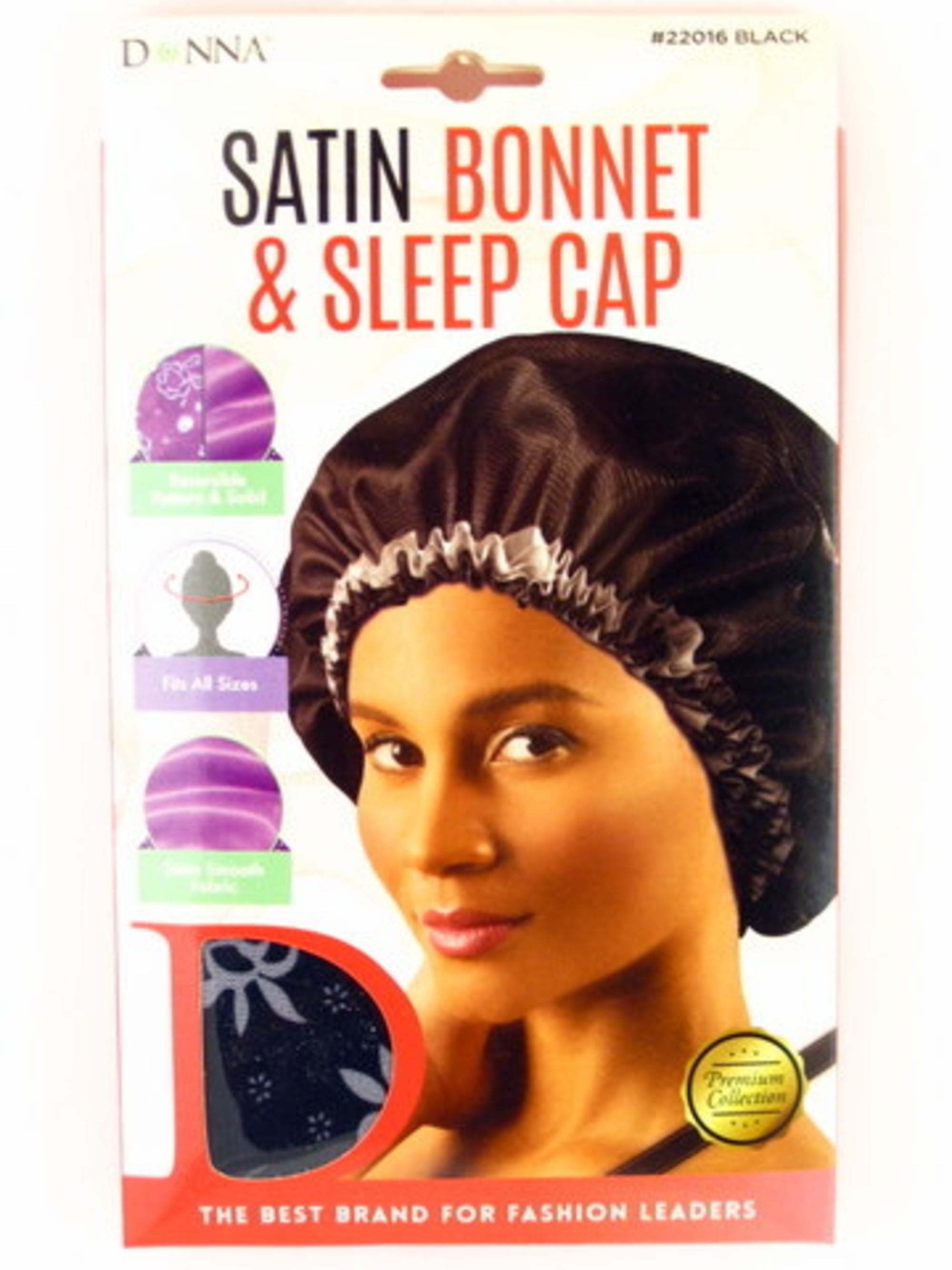 Donna Reversible Satin Hair Net & Sleep Cap Black