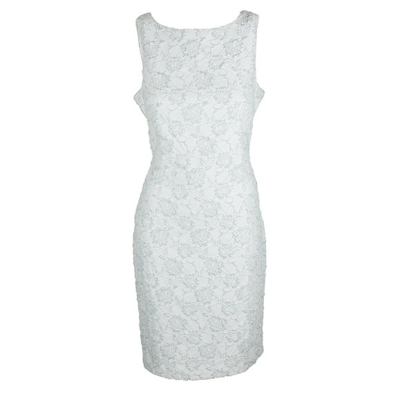 Donna Ricco Metallic Jacquard Sheath Dress Ice Blue 10