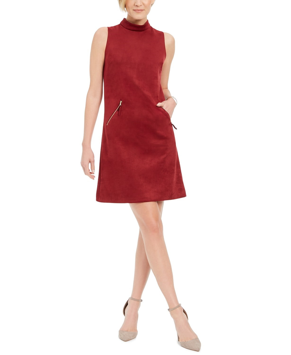 Donna Ricco Women s Faux Suede Shift Dress Dark Red Size 6