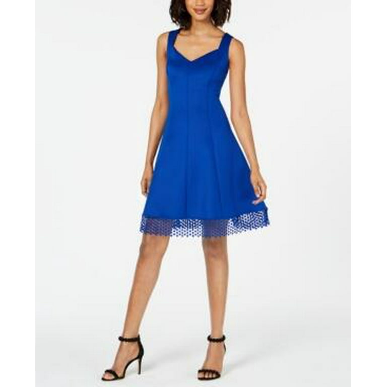 Donna Ricco Women s Lace Trim Fit Flare Dress Blue Size 2