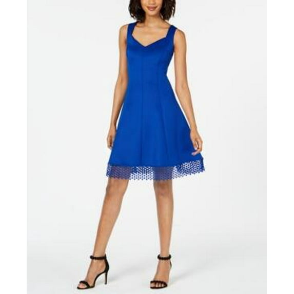 Donna Ricco Women's Lace Trim Fit & Flare Dress Blue Size 2
