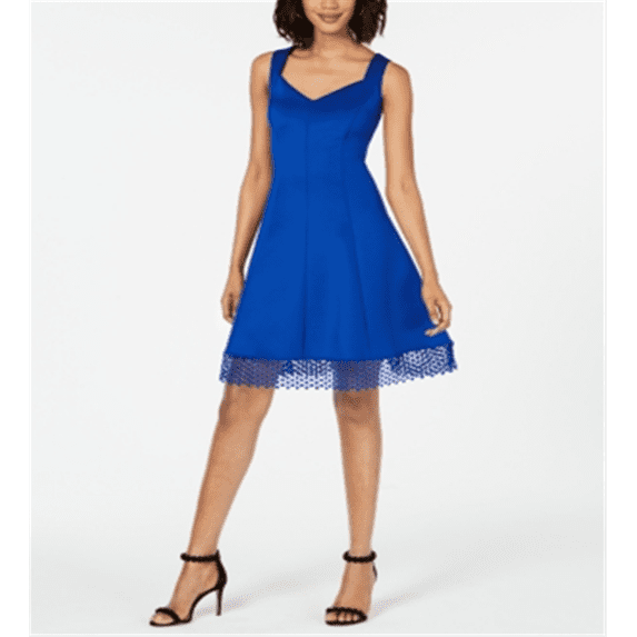 Donna Ricco Women's Lace Trim Fit & Flare Dress Blue Size 6
