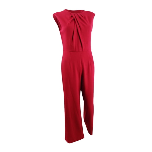 Donna Ricco Women’s Round-Neck Jumpsuit (14, Crimson)