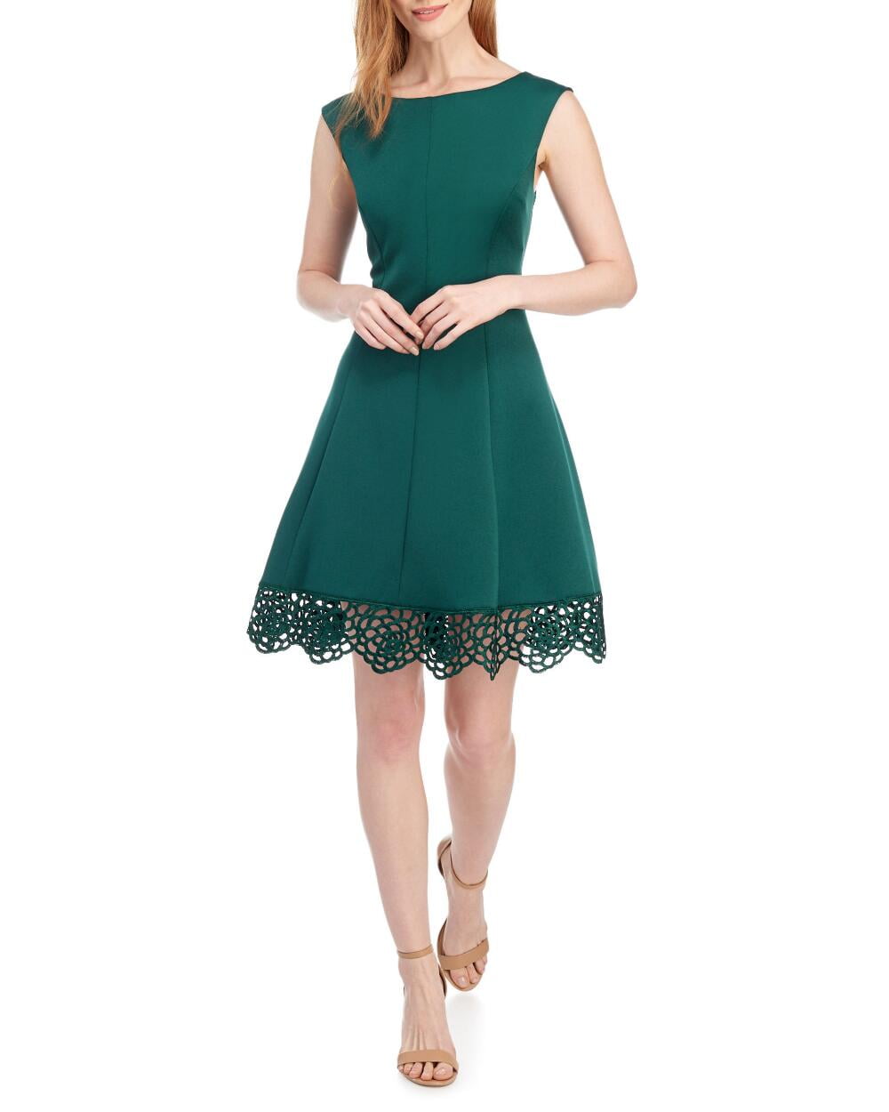 Donna Ricco Women's Scuba Fit & Flare Dress Green Size 4 - Walmart.com
