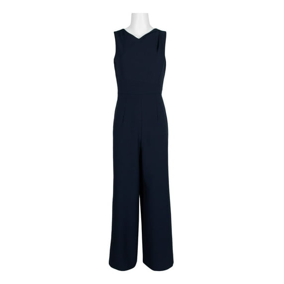 Donna Ricco Women’s Sleeveless Crepe Jumpsuit (2, Navy)