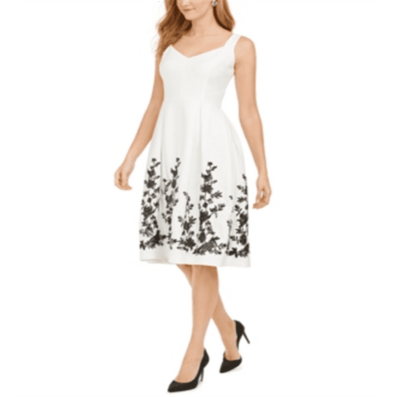 Donna Rico Women's Floral Hem a Line Dress White Size 4