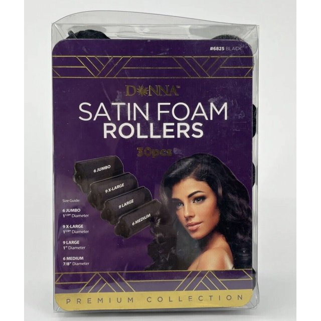 Donna Satin Black Foam Hair Rollers 30 Pcs Assorted Sizes Premium