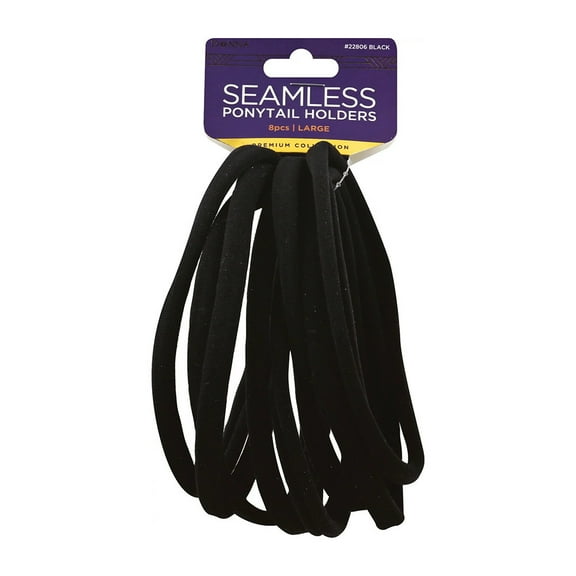 Donna Seamless Ponytail Holders, 22806 Large Black, Packaging May Vary, 8 Ea