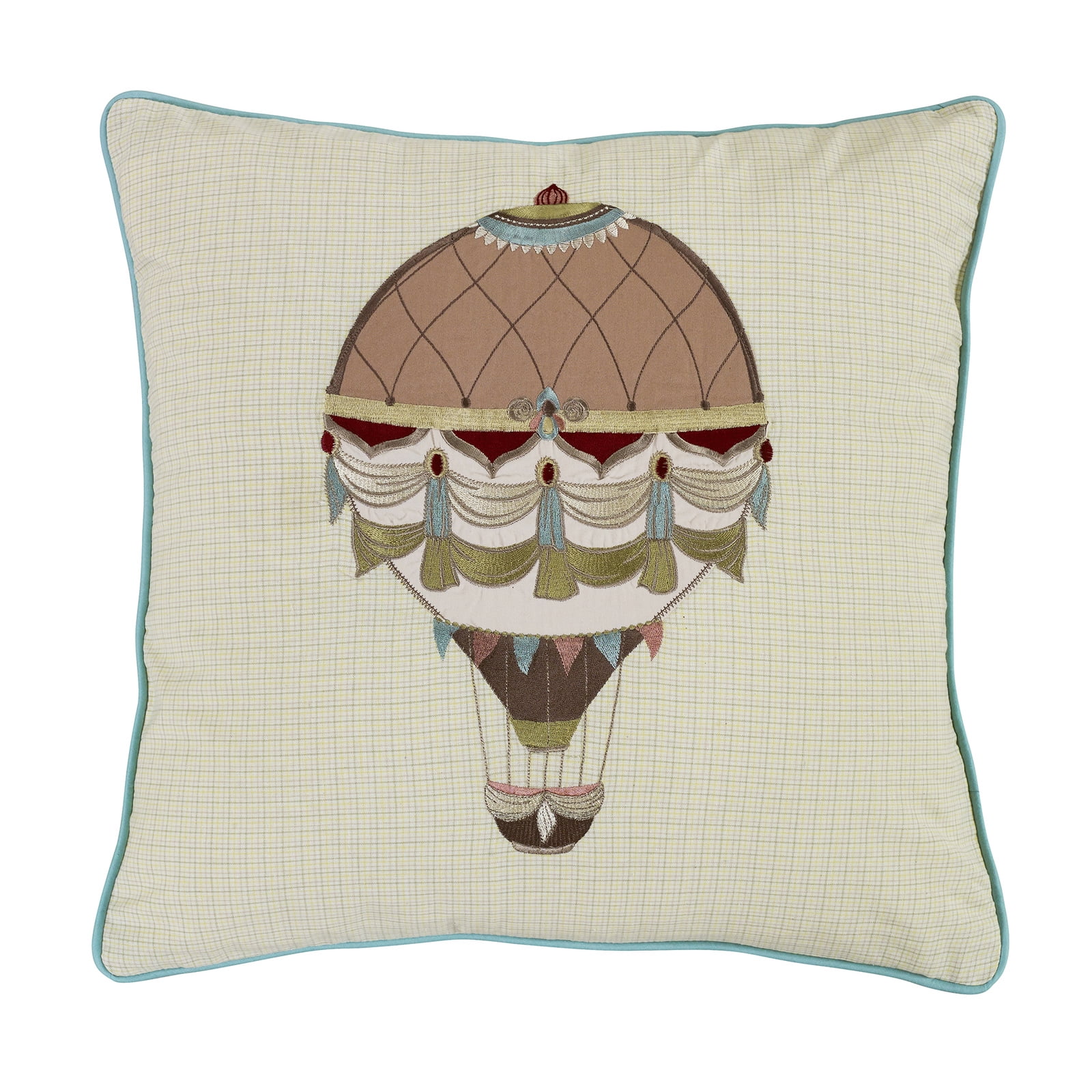 Heritage Balloon Embroidery Cotton Throw Pillow 18" x 18"