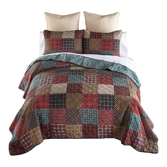 Donna Sharp Appalachia Plaid 3PC Queen Pieced Cotton Lodge Quilt Set