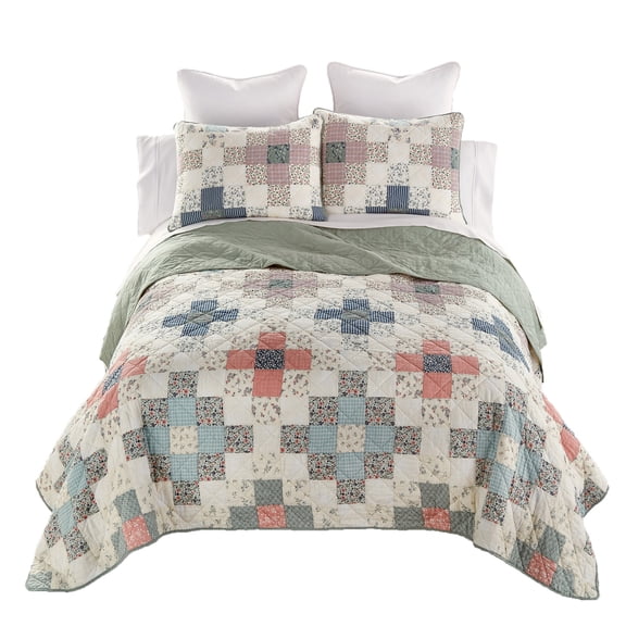 Donna Sharp April Patch 3PC King Patchwork Pieced Cotton Quilt Set
