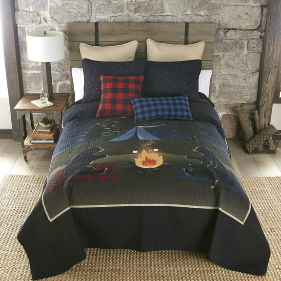 Donna Sharp Bear Campfire 3PC King Quilt Set - Lodge Cotton Quilt Set with King Quilt and King Pillow Shams - Machine Washable Cotton