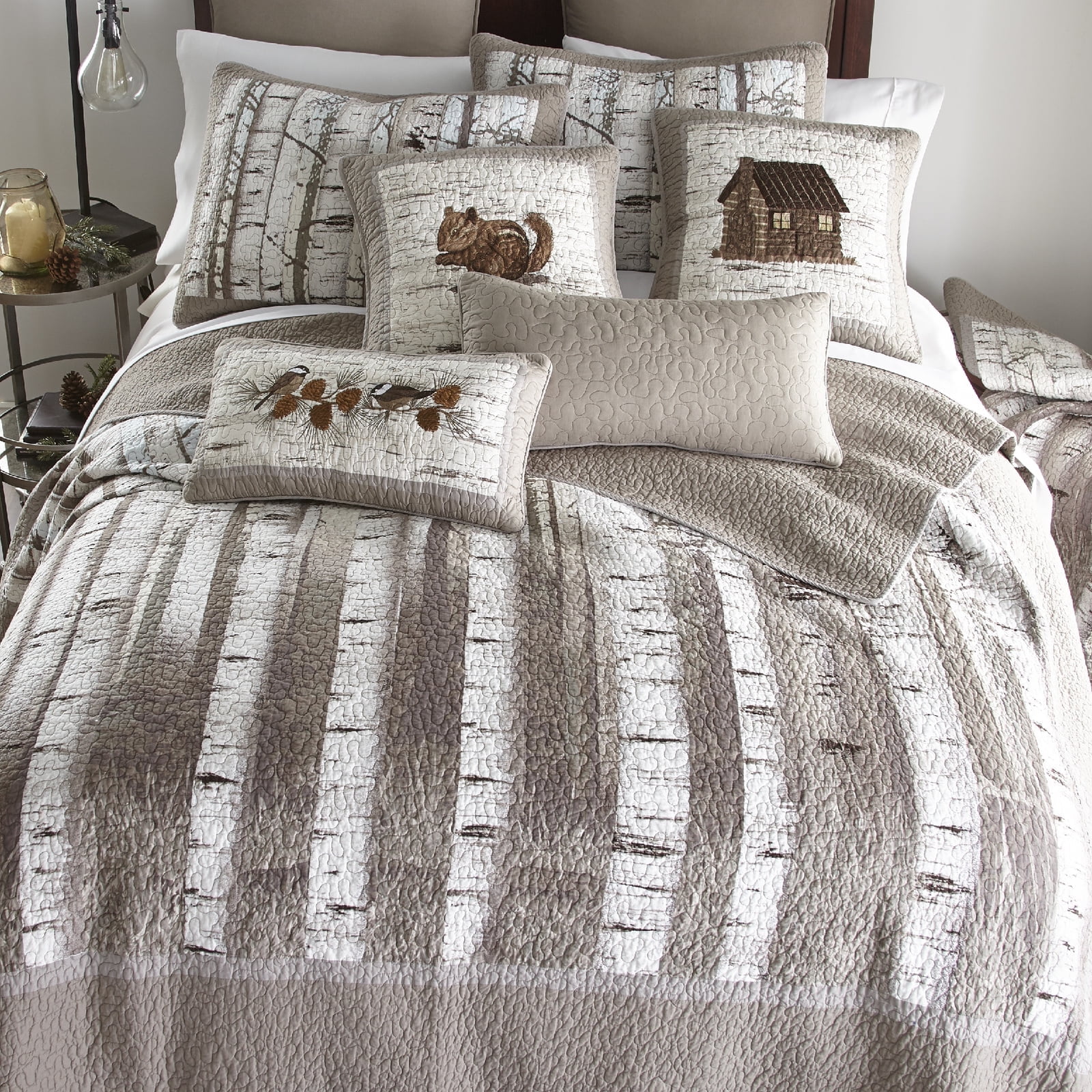Woodland Birch Cotton King Quilt Set with Reversible Design