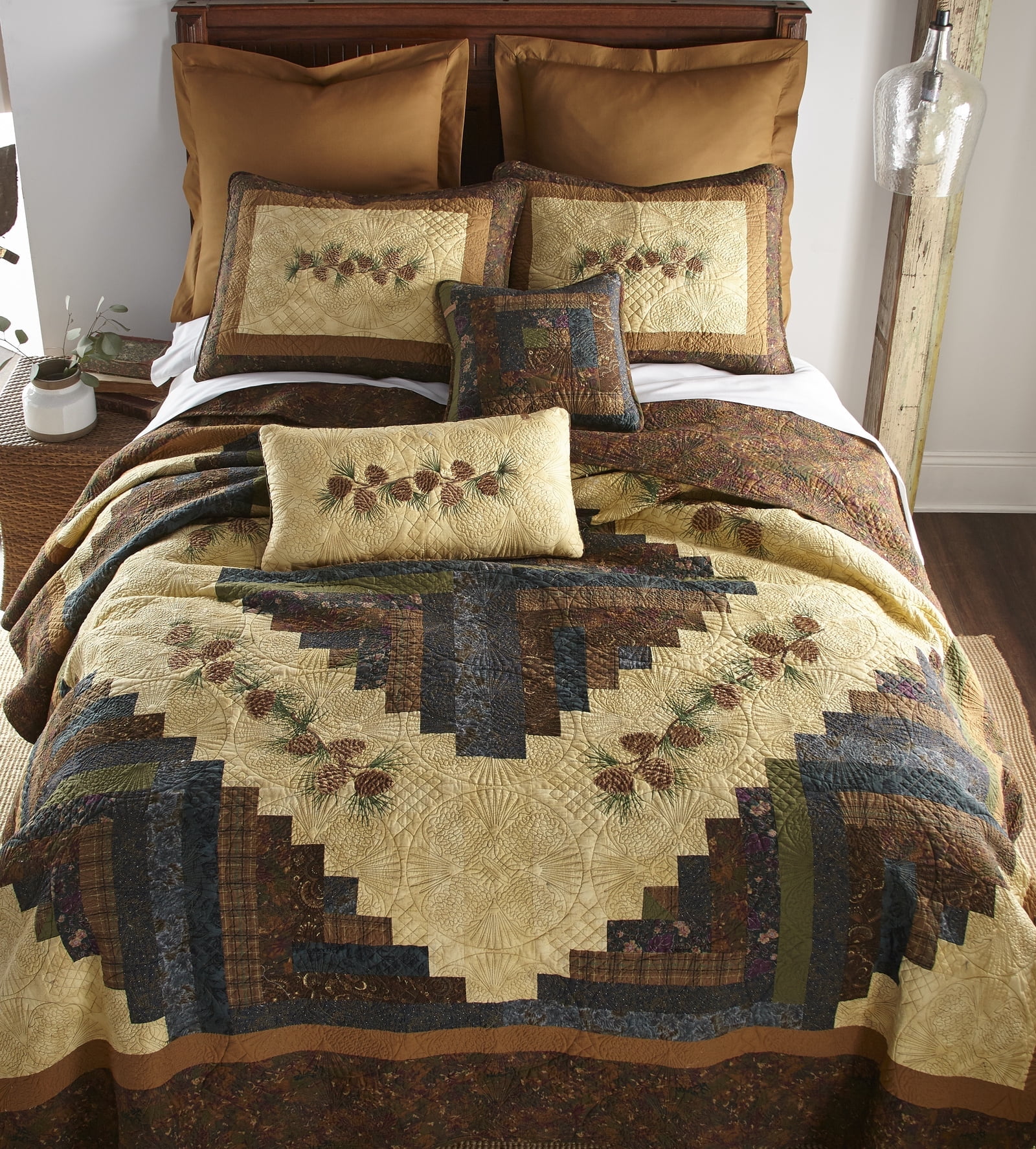 Full/Queen Brown Reversible Cotton Quilt Set