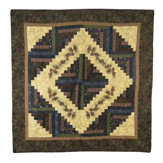 Donna Sharp Cabin Raising Pine Cone Embroidered Cotton Quilted Throw Blanket