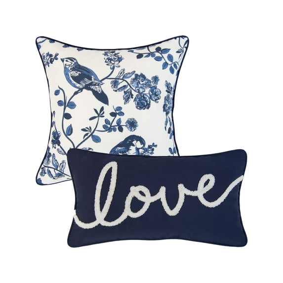 Donna Sharp Checkerboard Indigo Love 2PC Cotton Pillow Set