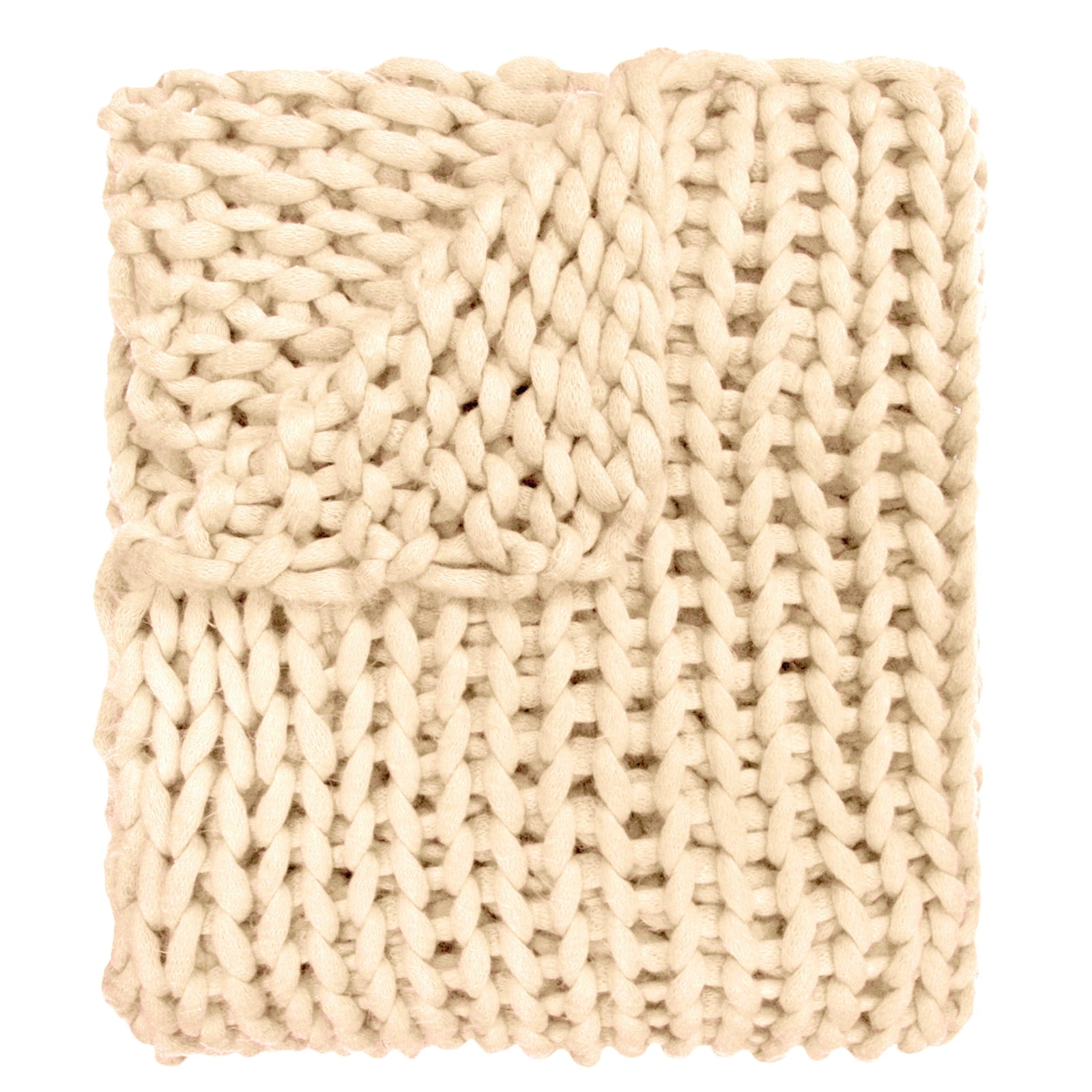 Luxurious Chunky Knit Wool Throw in Off-White, 50" x 40"