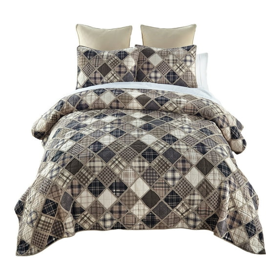 Donna Sharp Driftwood 3pc King Ragged Cotton Pieced Quilt Set