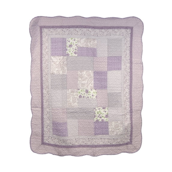 Donna Sharp Lavender Rose Pieced Cotton Patchwork Decorative Throw Blanket