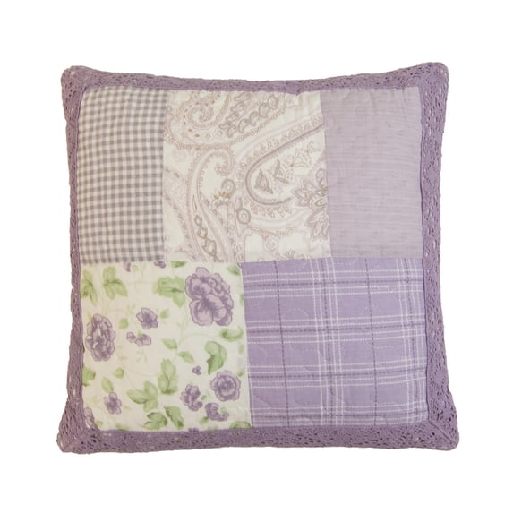 Donna Sharp Lavender Rose Pieced Cotton Quilted Square Decorative Throw Pillow