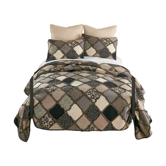 Donna Sharp Lexington 3PC Ragged Pieced Cotton Queen Quilt Set