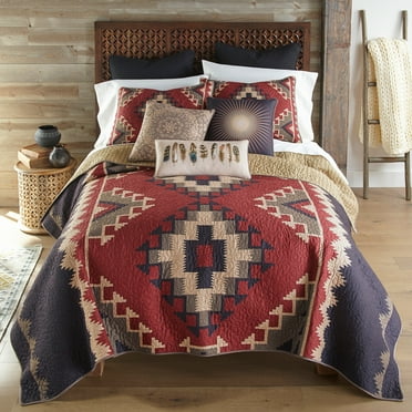 Donna Sharp Mojave Red 3PC Polyester Queen Quilt Set - Southwest Design Quilt and Shams - Machine Washable