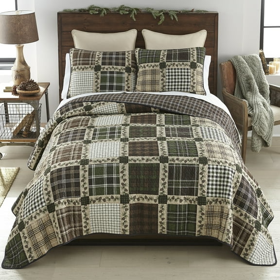 Donna Sharp Pine Patch 3PC Queen Rustic Pieced Cotton Quilt Set