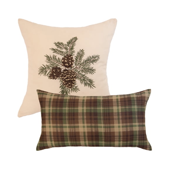 Donna Sharp Pine Star 2PC Pieced & Embroidered Cotton Decorative Pillow Set