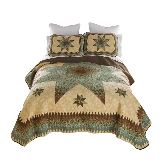 Donna Sharp Quilted Floral Microfiber 3PC King Bedding Set - Coastal Quilt with Two King Pillow Shams