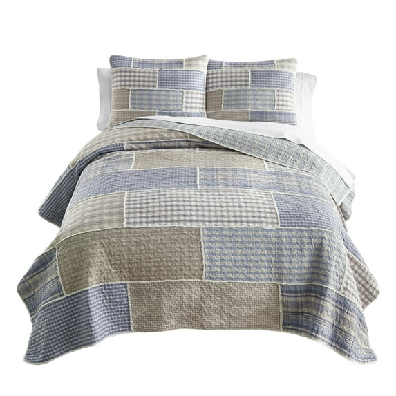 Donna Sharp Slate Cobblestone 3PC Queen Ragged Pieced Cotton Quilt Set
