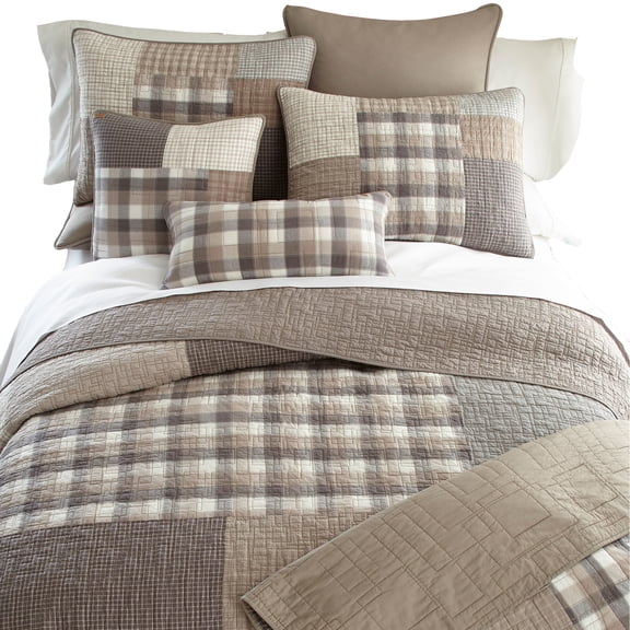 Donna Sharp Smoky Square Neutral Patchwork Pieced Cotton King Quilt
