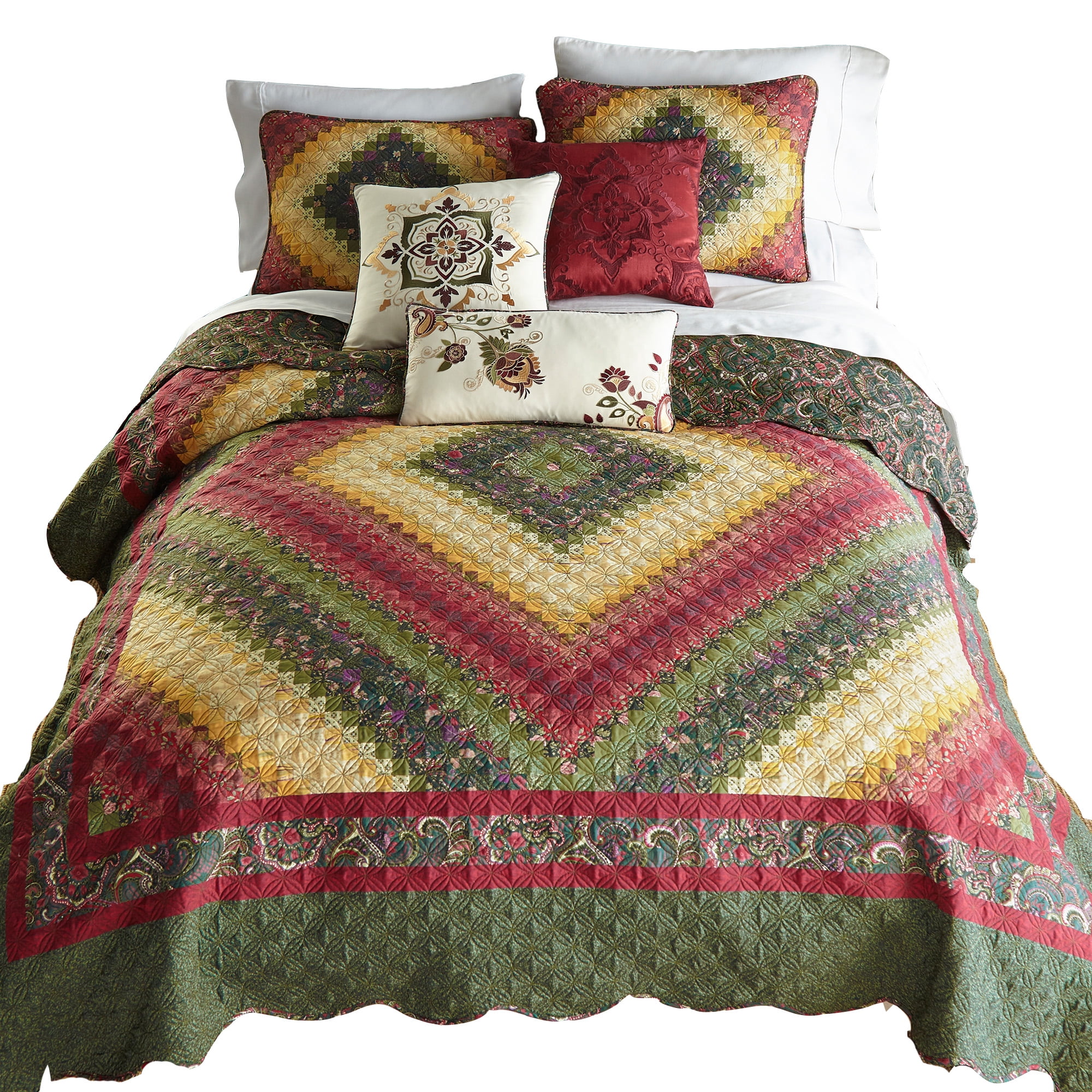 Ivory and Multicolor Microfiber King Reversible Quilt Set