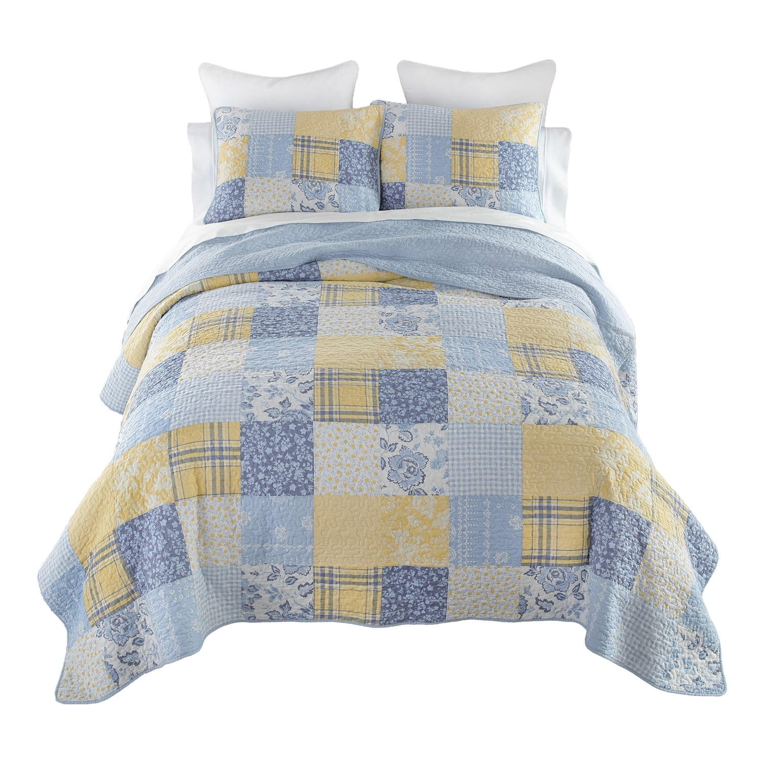 Donna Sharp Spring Flowers King Pieced Cotton 3PC Quilt Set