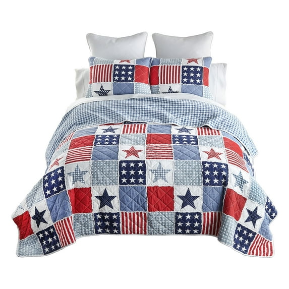 Donna Sharp Americana Star & Stripe 3PC Ragged Cotton Queen Quilt Set