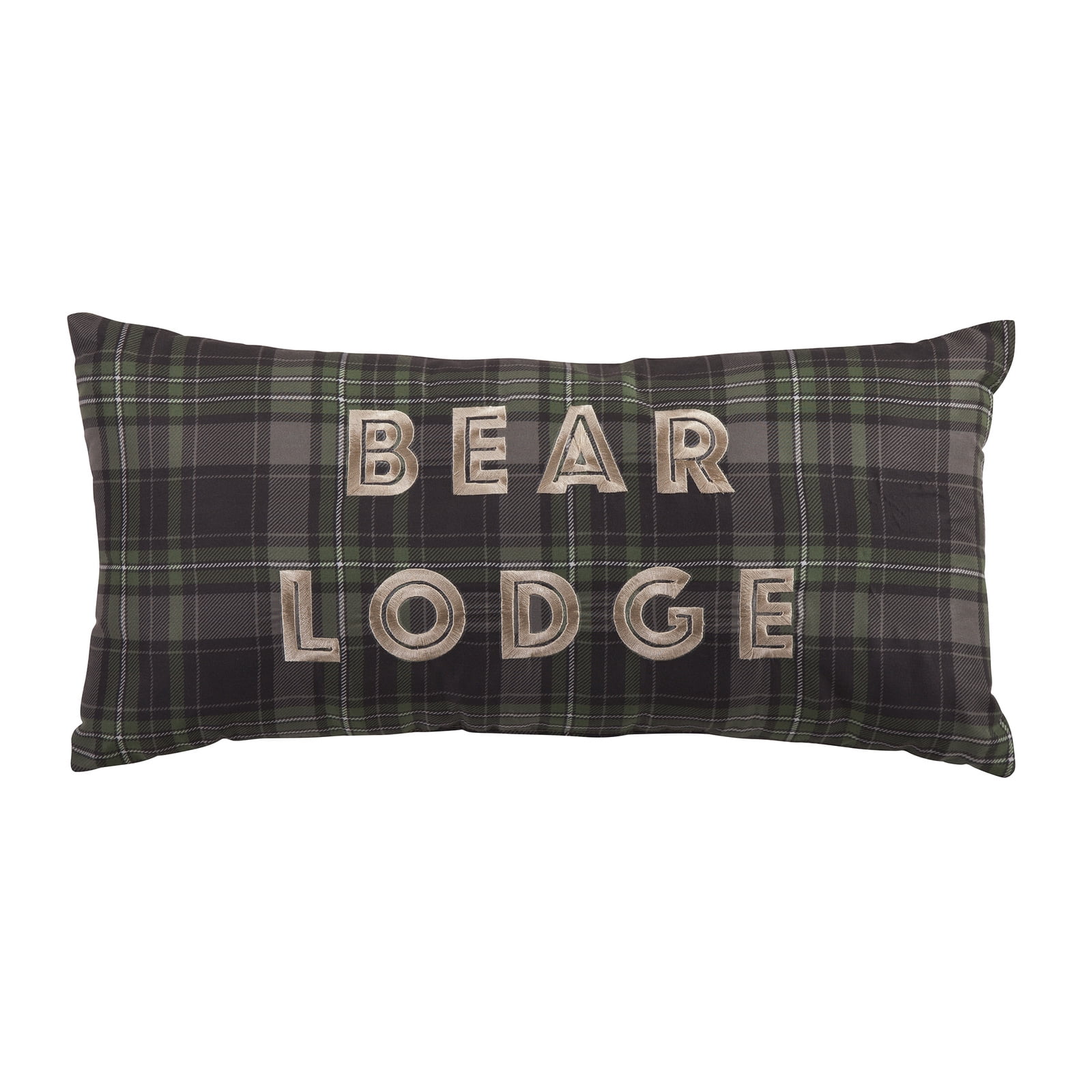 Bear Lodge Plaid Embroidered Rectangular Throw Pillow