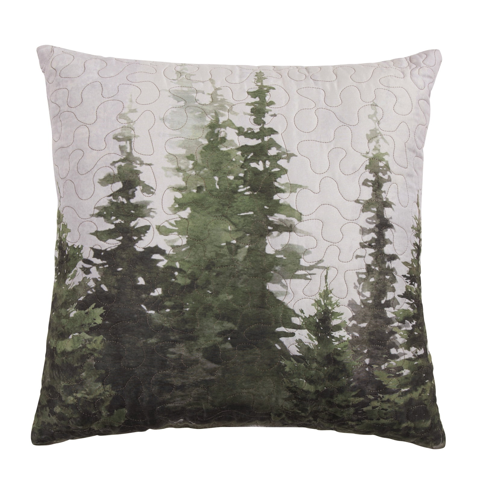 Green Pine Tree Print Square Decorative Pillow
