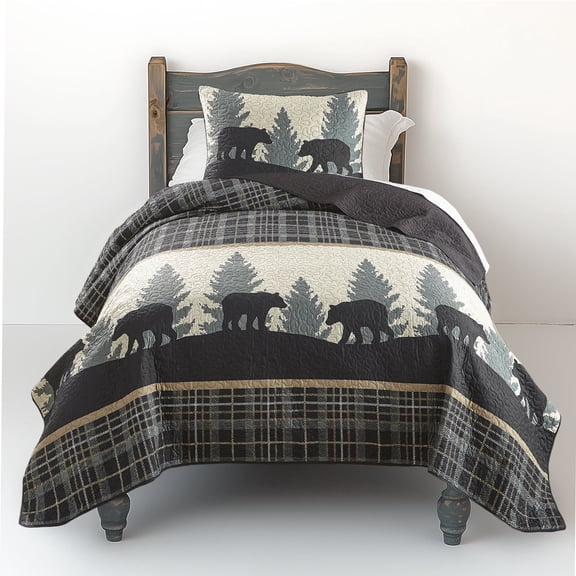 Donna Sharp Twin Bear Walk Plaid Lodge Quilt with Bear Pattern