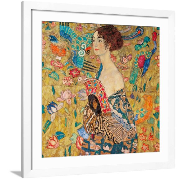 Art.com Donna con ventaglio Art Print by Gustav Klimt, White Frame Wall Art, 38" x 38"